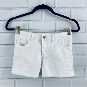 Kids White Frayed Denim Shorts